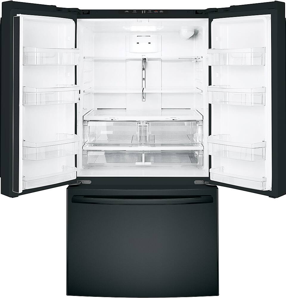Alt View 12. GE - 27.0 Cu. Ft. French Door Refrigerator with Internal Water Dispenser - High Gloss Black.