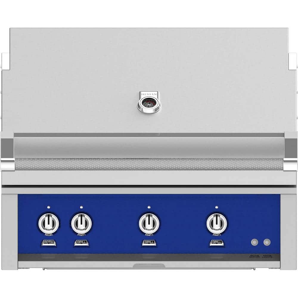 Angle. Hestan - 36" Built-In Gas Grill - Blue.