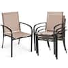 Front. Gymax - Gymax Outdoor Dining Chairs Set of 4 w/ Breathable Fabric Armrests High Back - Coffee, Black.