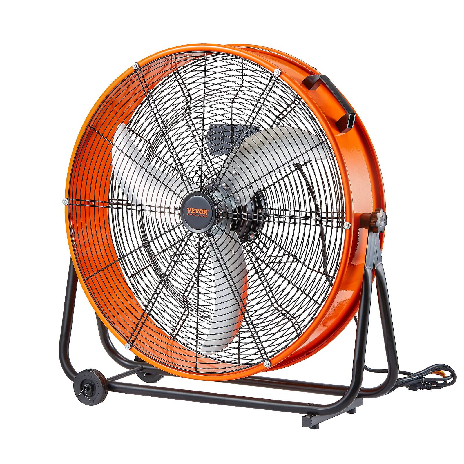 Front. VEVOR - Drum Fan, 24 Inch High Velocity Industrial Shop Fan, Heavy Duty Commercial Use 3-Speed 8600CFM, 360°Adjustable Tilting - Orange;Black.