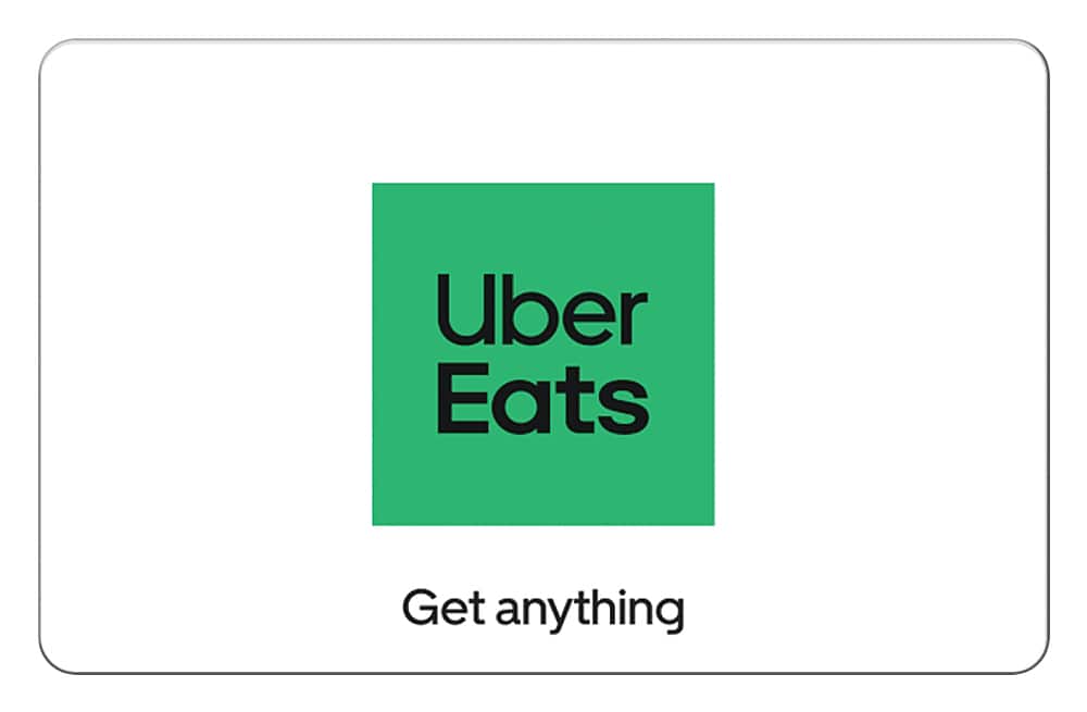 The largest text in the image reads "Uber Eats." The text "Get anything" is also present in the image, but it is smaller and located below the "Uber Eats" text.