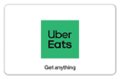 The largest text in the image reads "Uber Eats." The text "Get anything" is also present in the image, but it is smaller and located below the "Uber Eats" text.