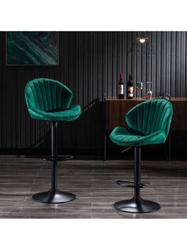 Trinkets Crazed - Adjustable Swivel Gold Bar Stools Set Of 2, Counter Height With Backs, Velvet Island Chairs For Kitchen Home Decor - Green