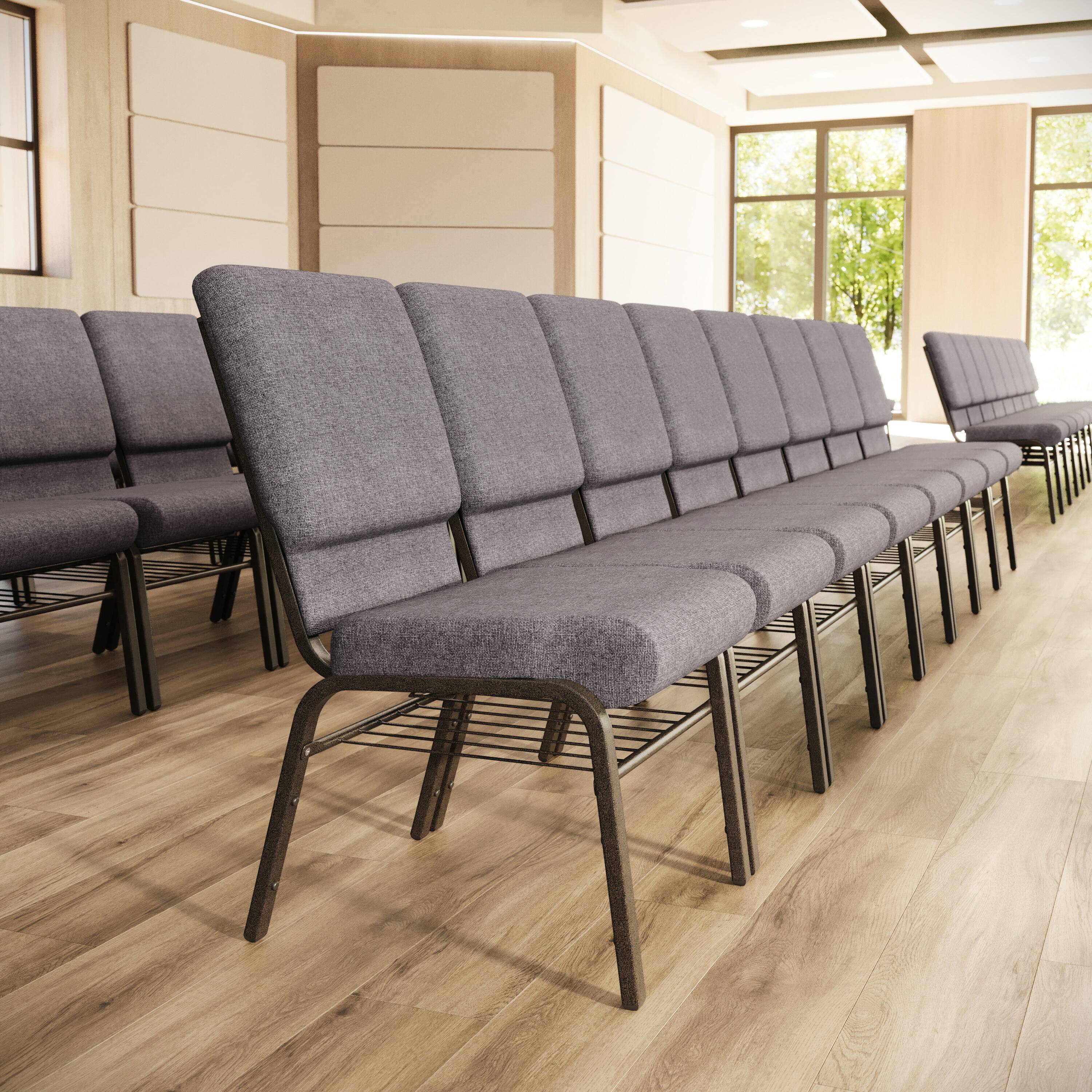 Alt View 1. Flash Furniture - HERCULES Series 18.5''W Church Chair in Gray Fabric with Book Rack - Gold Vein Frame - Gray.