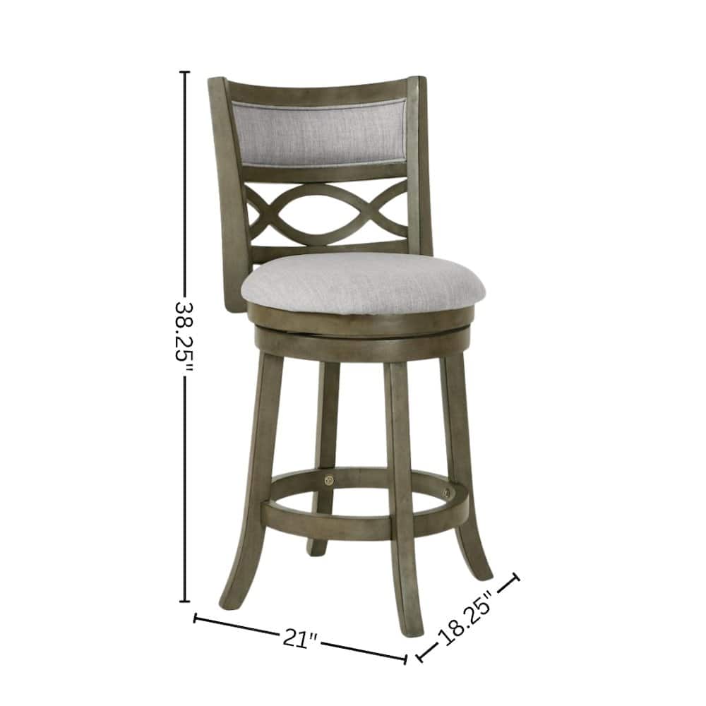 FurniFact - 24-Inch Solid Wood Counter Stool 360 Swivel Fabric Seat Ant - Gray