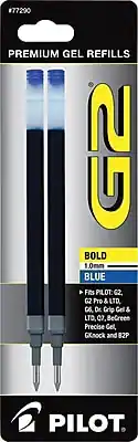 #77290 PREMIUM GEL REFILLS G2 BOLD 1.0mm BLUE
Fits PILOT: G2.62 Pro & LTD, C6 Dr. Grip Gel & LTD, Q7, BeGreen Precise Gel, GKnock and 82P PILOT.
