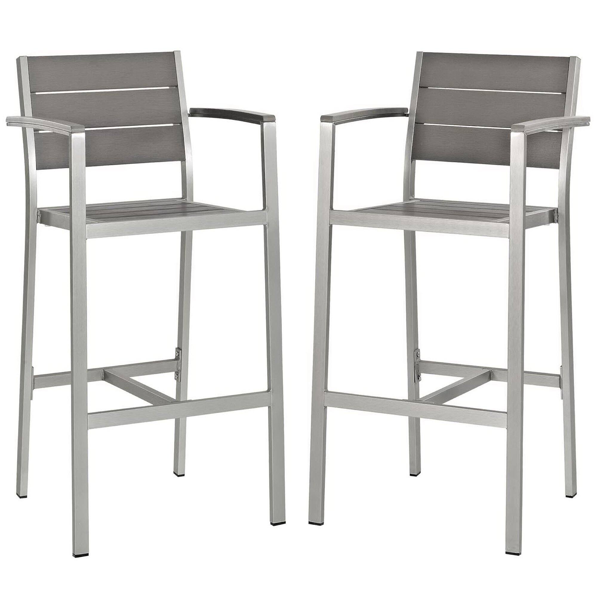 Angle. Modway - Shore Outdoor Patio Aluminum Bar Stool Set of 2 by Modway - Silver Gray.