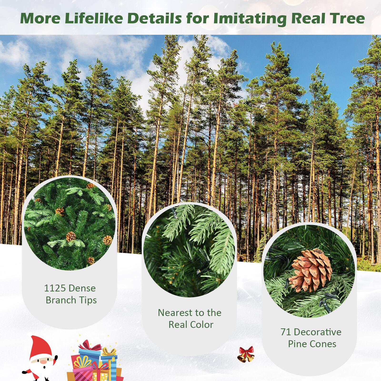 More Lifelike Details for Imitating Real Tree

1125 Dense Branch Tips

Nearest to the Real Color

71 Decorative Pine Cones