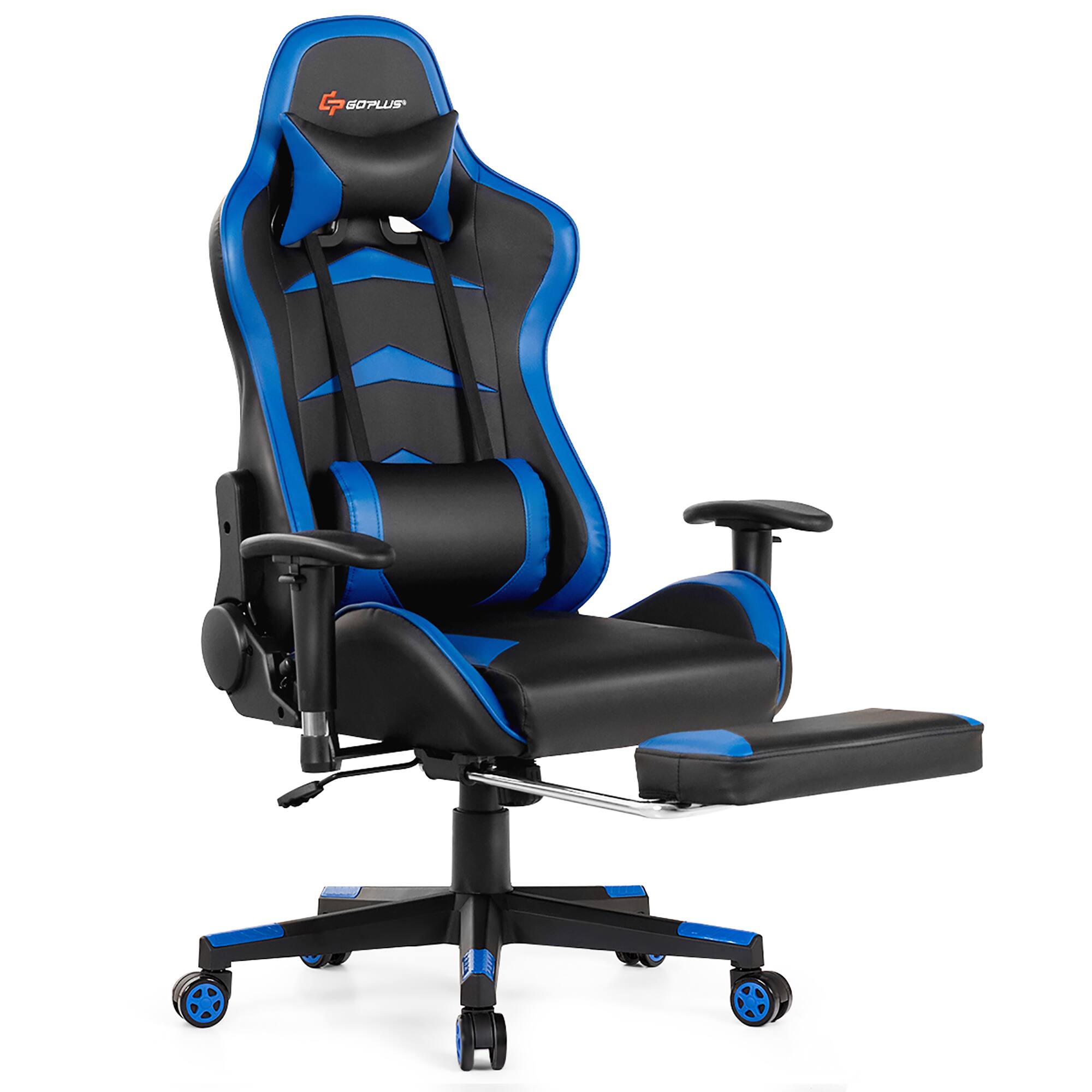 Alt View 17. Costway - Gaming Massage Reclining Racing Chair with Footrest - Blue + Black.