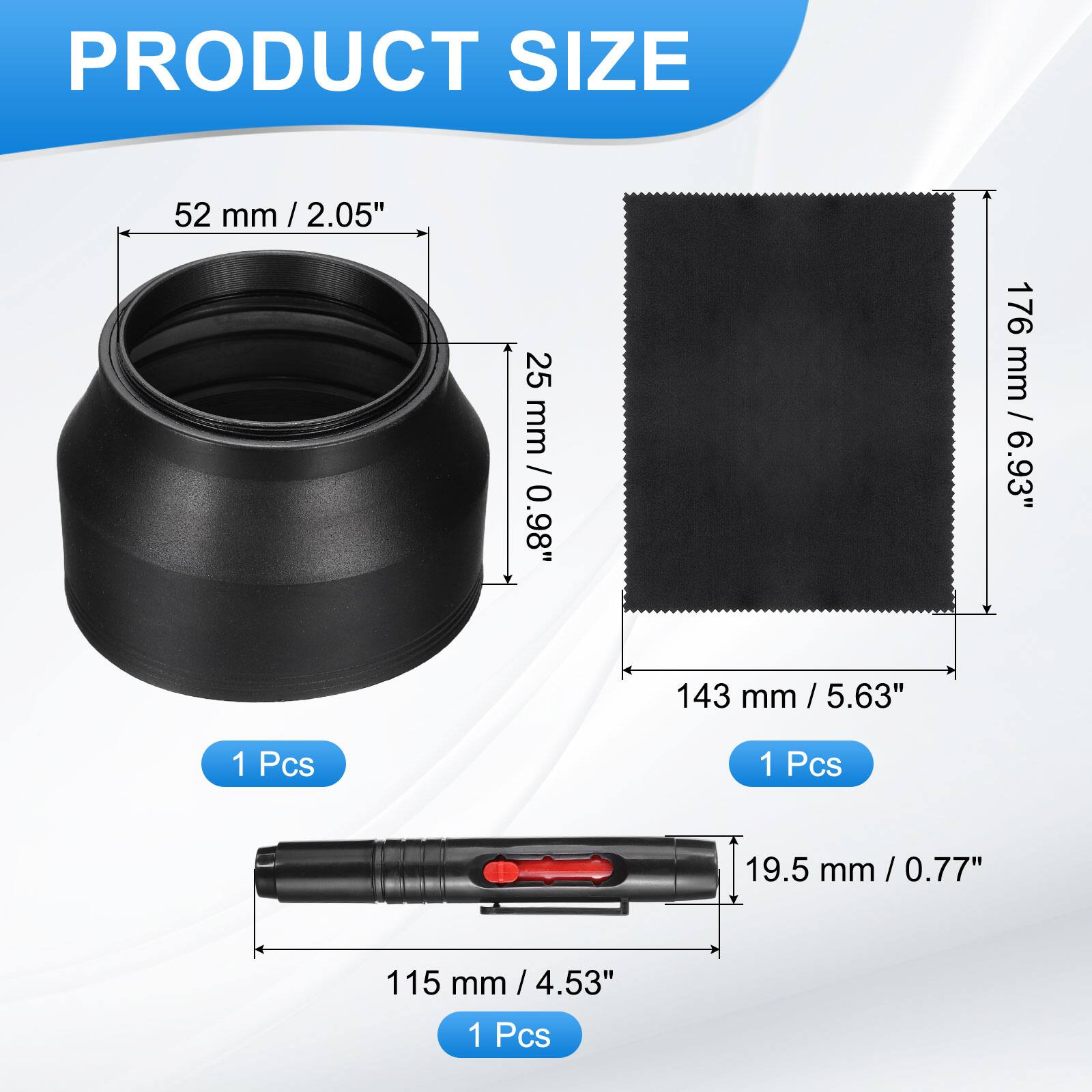 PRODUCT SIZE

- 52 mm / 2.05"
- 25 mm / 0.98"
- 176 mm / 6.93"
- 143 mm / 5.63"
- 19.5 mm / 0.77"
- 115 mm / 4.53"

1 Pcs
1 Pcs
1 Pcs