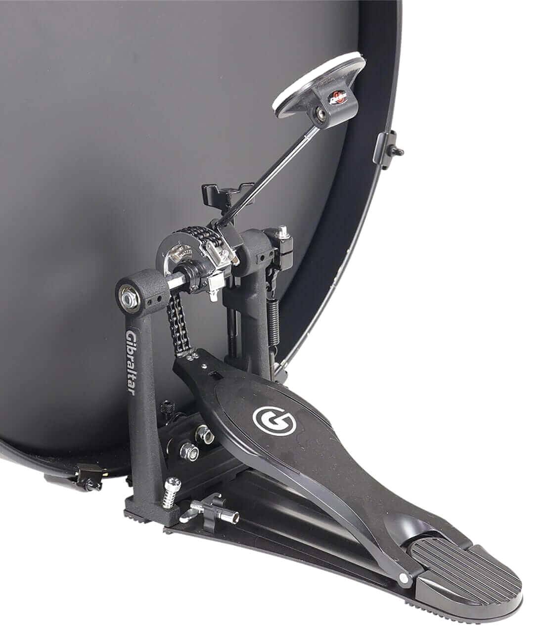 Back. Gibraltar Hardware - Round Flat Self-Aligning Bass Drum Beater, Compatible with Most Pedals, Delivers Balanced Impact.