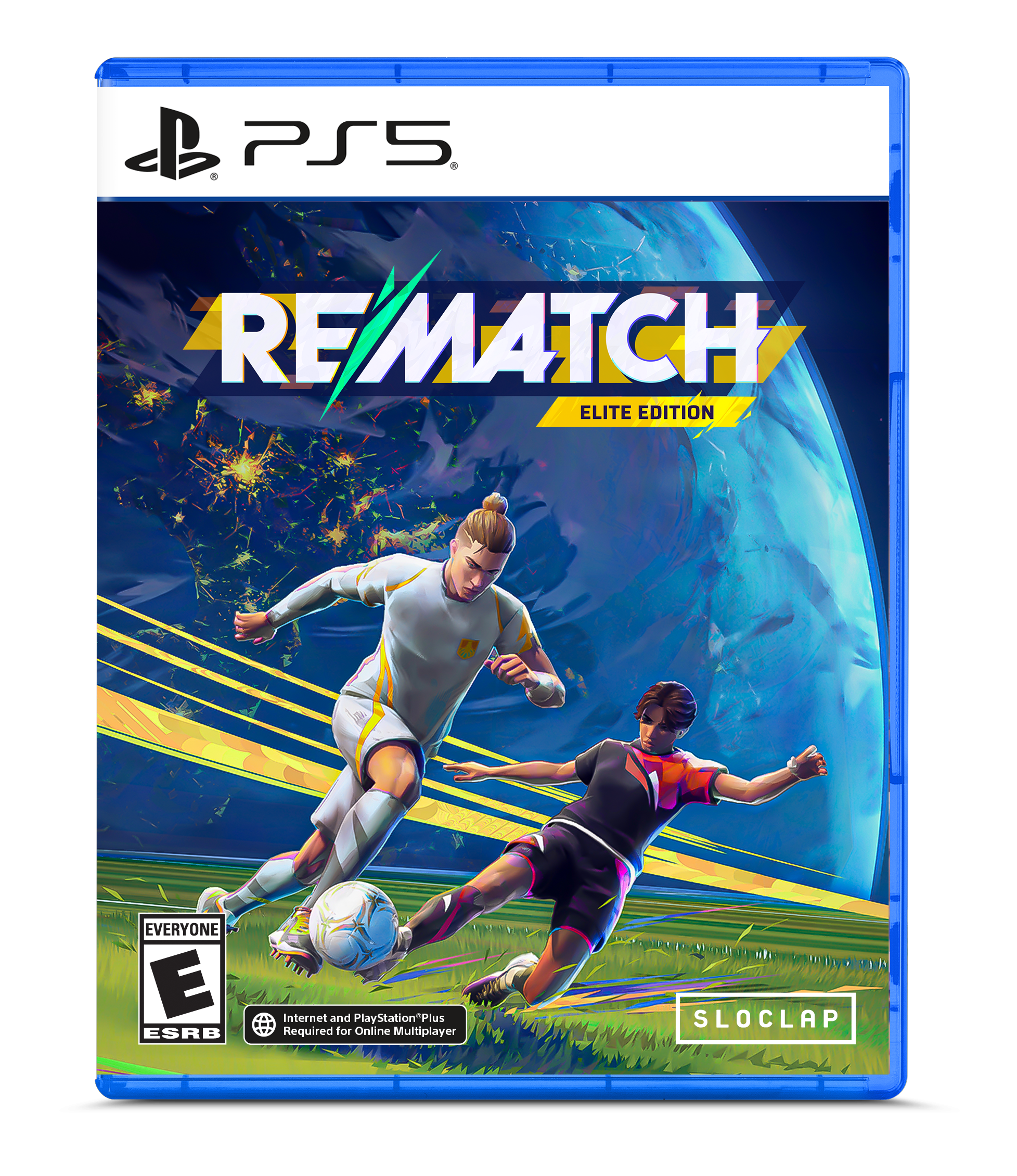PS5  
REMATCH  
ELITE EDITION  

EVERYONE E  
ESRB  

Internet and PlayStation Plus Required for Online Multiplayer  

SLOCAP