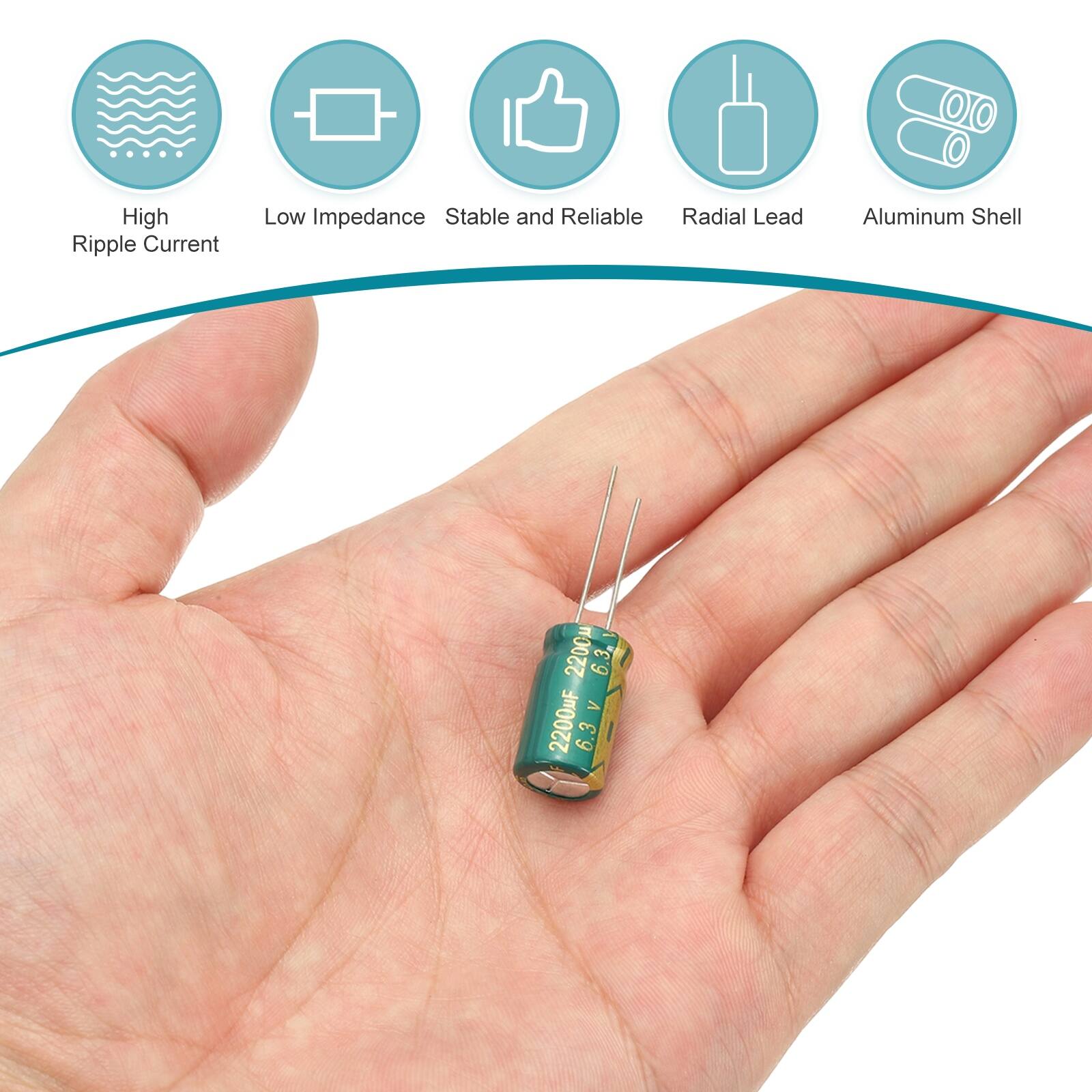 High Ripple Current Low Impedance Stable and Reliable Radial Lead Aluminum Shell 2200F 6.3V 6.3g