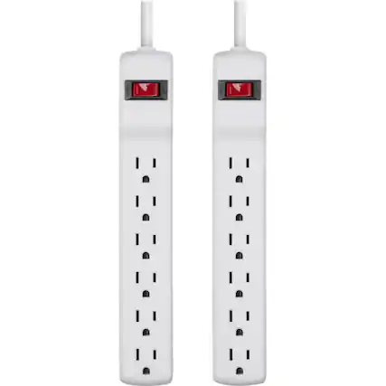 Front. Belkin - 6-Outlet Surge Protector Strip (2-Pack) - White.
