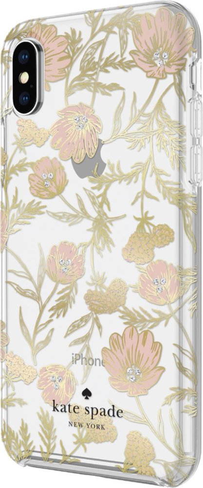 protective case for apple iphone x and xs - blossom pink/gold with gems