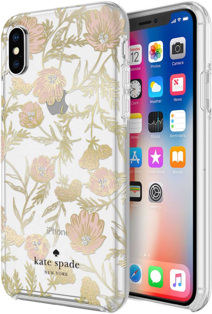 protective case for apple iphone x and xs - blossom pink/gold with gems protective case for apple iphone x and xs - blossom pink/gold with gems