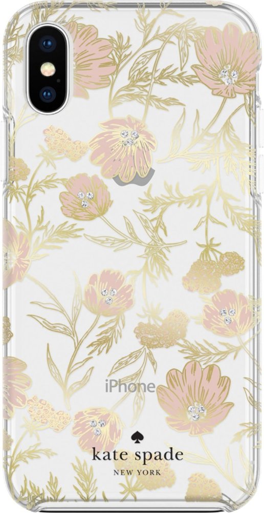 protective case for apple iphone x and xs - blossom pink/gold with gems