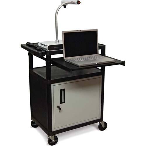 Front Standard. Luxor - Front Keyboard Tray Audio Visual Cart with Locking Storage - Black.