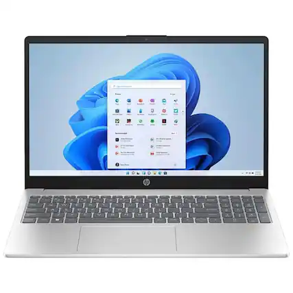 Front. HP - 15-fc0018ca 15.6" AMD Ryzen 3 7320U 2.4 GHz up to 4.1 GHz 8GB DDR4 512GB SSD AMD Radeon Windows 11 Home Laptop - Silver.
