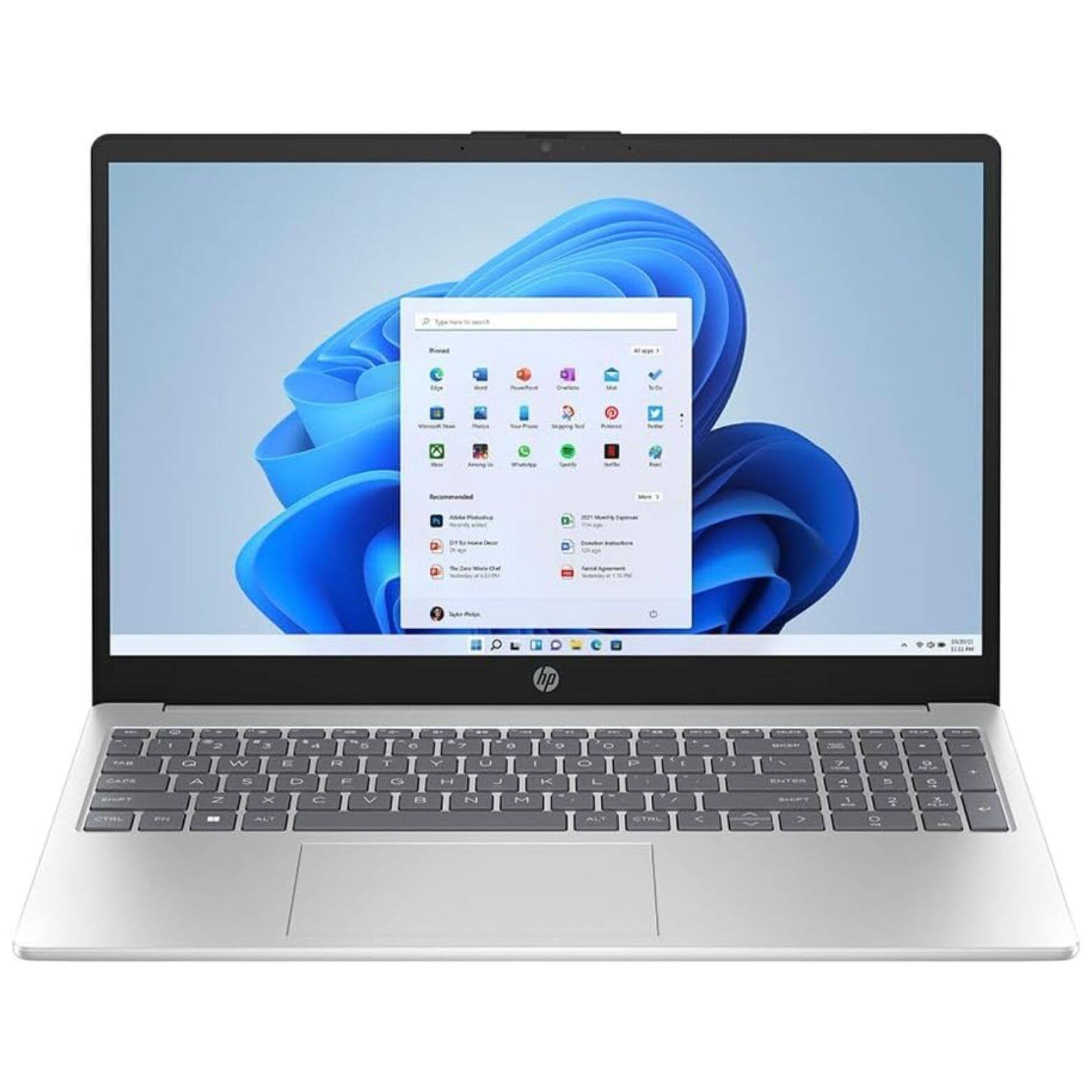 Front. HP - 15-fc0018ca 15.6" AMD Ryzen 3 7320U 2.4 GHz up to 4.1 GHz 8GB DDR4 512GB SSD AMD Radeon Windows 11 Home Laptop - Silver.