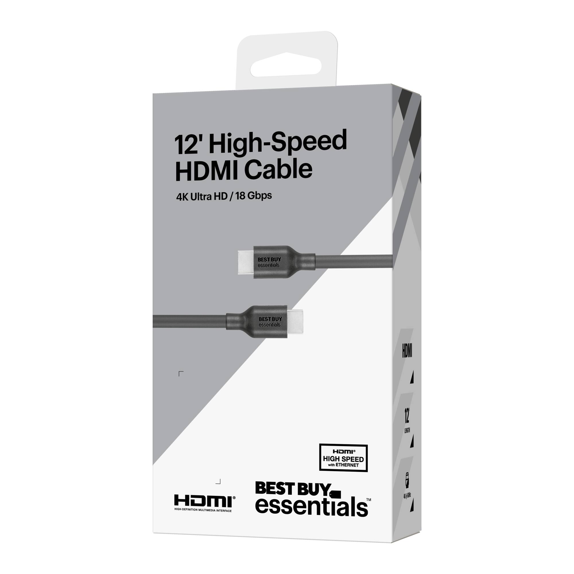 The text on the image reads: "12' High-Speed HDMI Cable 4K Ultra HD HD/18 / 18 Gbps NEST BUY essentials HOMI HIGH SPEED - LANET BEST BUY."