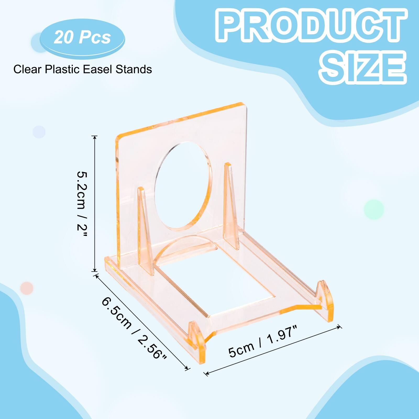 20 Pcs Clear Plastic Easel Stands

PRODUCT SIZE

5.2cm / 2"  
6.5cm / 2.56"  
5cm / 1.97"