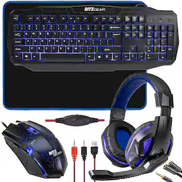 Ritz Gear - 4-in-1 LED Backlight Gaming Kit (Blue) — Keyboard, Mouse, Headset & Mouse Pad Bundle