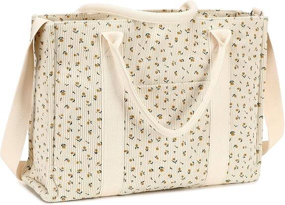 Vulpecula Spade - Laptop Tote Bag for Women Work 15.6 inch Canvas Shoulder Bags Computer Messenger Purse Teacher Handbag Office Briefcase - Beige-flower 92(corduroy)