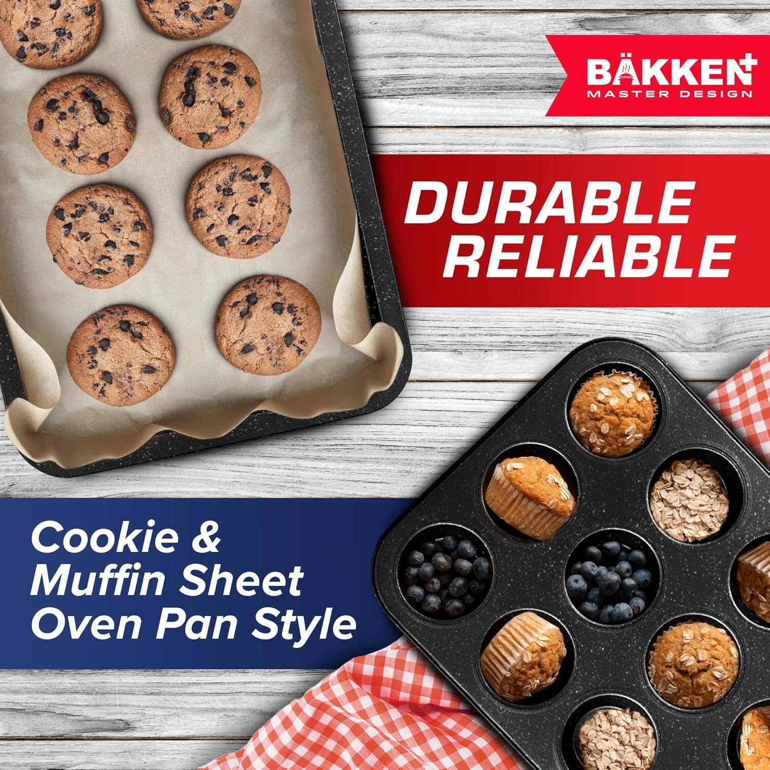 BKKEN MASTER DESIGN, DURABLE RELIABLE, Cookie & Muffin Sheet Oven Pan Style