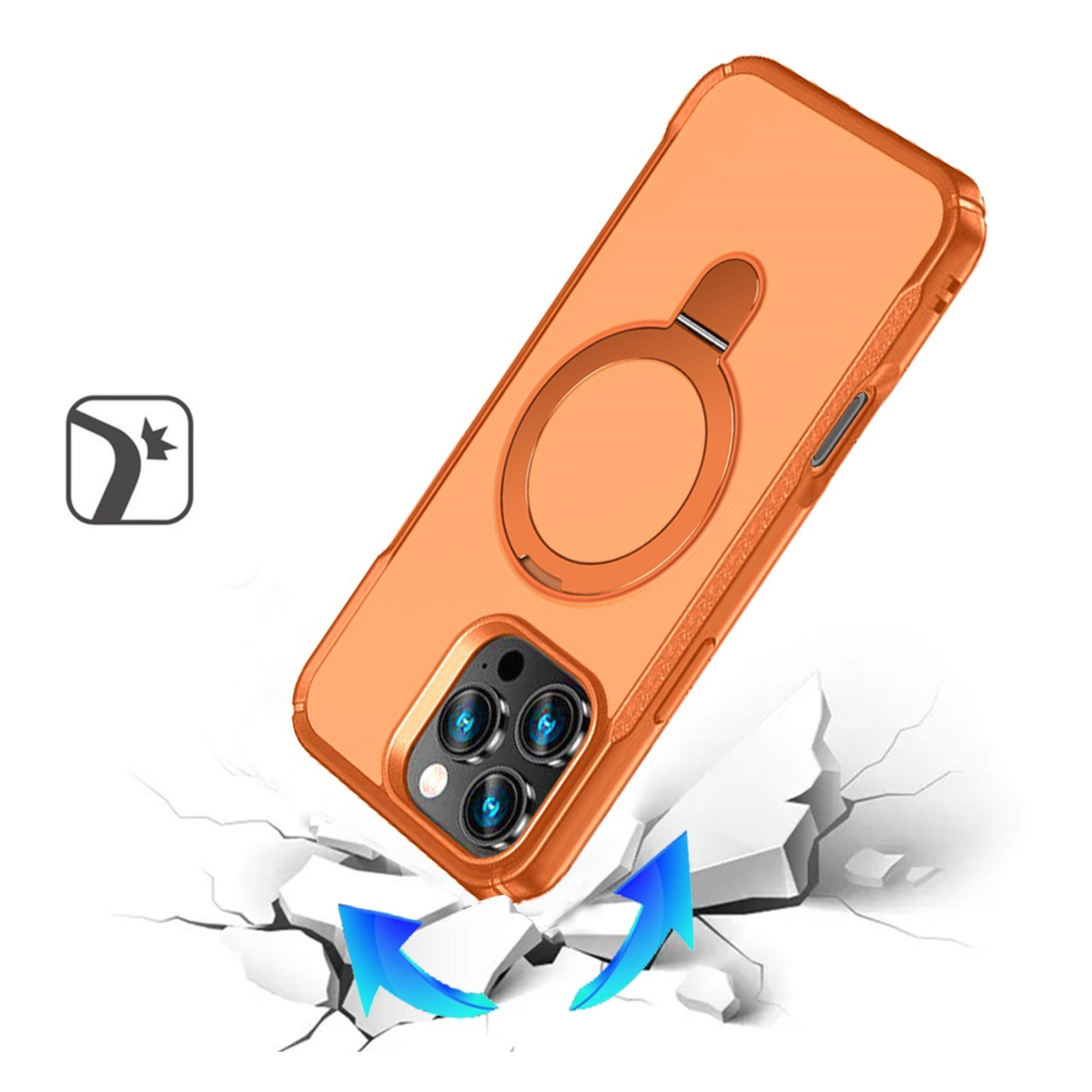 Angle. Kitcheniva - Shockproof Magnetic Circle Stand Phone Case With Tempered Glass For iPhone 16 Pro Max Cosmic Orange - Cosmic Orange.