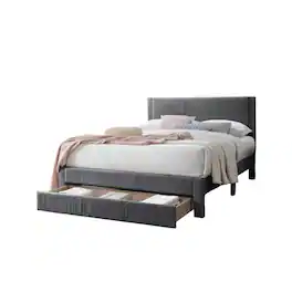 Manhattan Lane - Peo Queen Size Bed w Storage Drawer, Corduroy Upholstery - Charcoal Gray