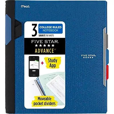 Five Star - Advance 3-Subject Notebooks, 8.5" x 11", College Ruled, 150 Sheets, Color chosen at random (06324) - Assorted