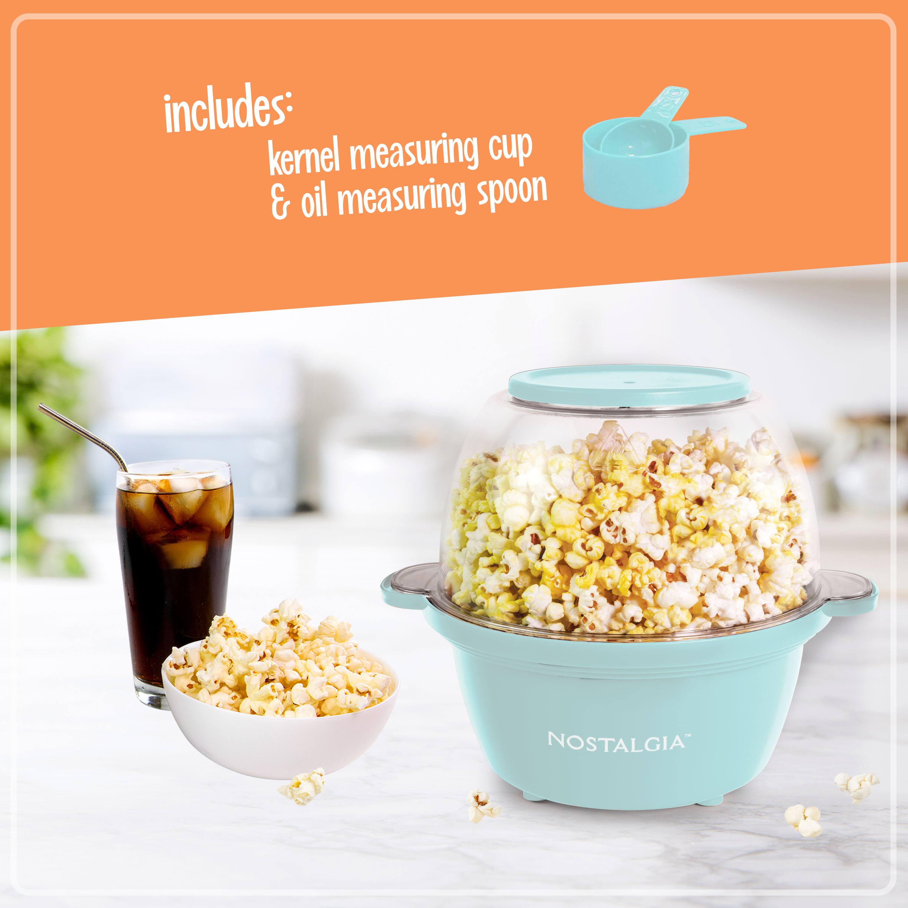 includes: kernel measuring cup & oil measuring spoon

NOSTALGIA