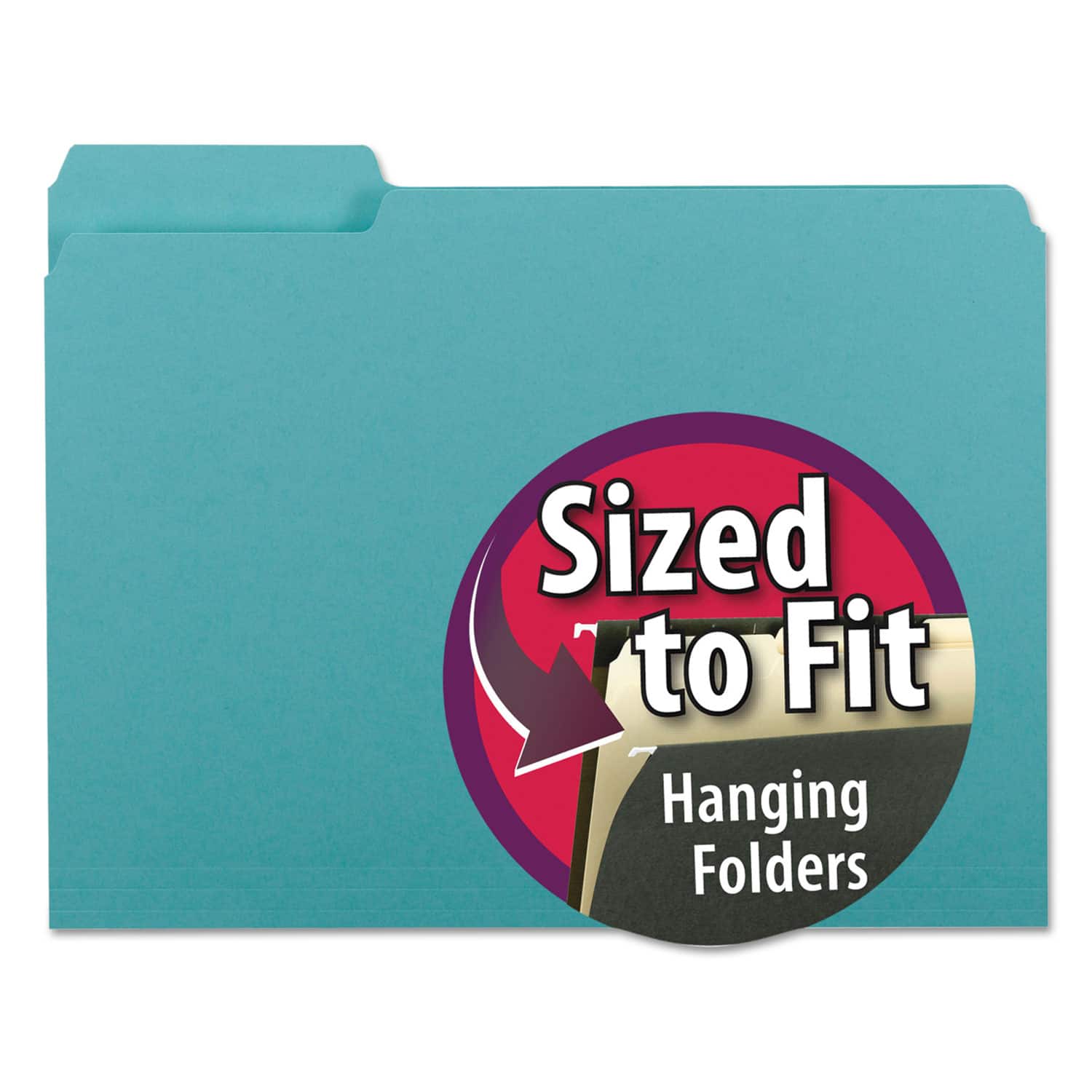 Smead Manufacturing - Interior File Folders, 1/3-Cut Tabs: Assorted, Letter Size, 0.75" Expansion, Aqua, 100/Box