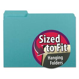 Smead Manufacturing - Interior File Folders, 1/3-Cut Tabs: Assorted, Letter Size, 0.75" Expansion, Aqua, 100/Box