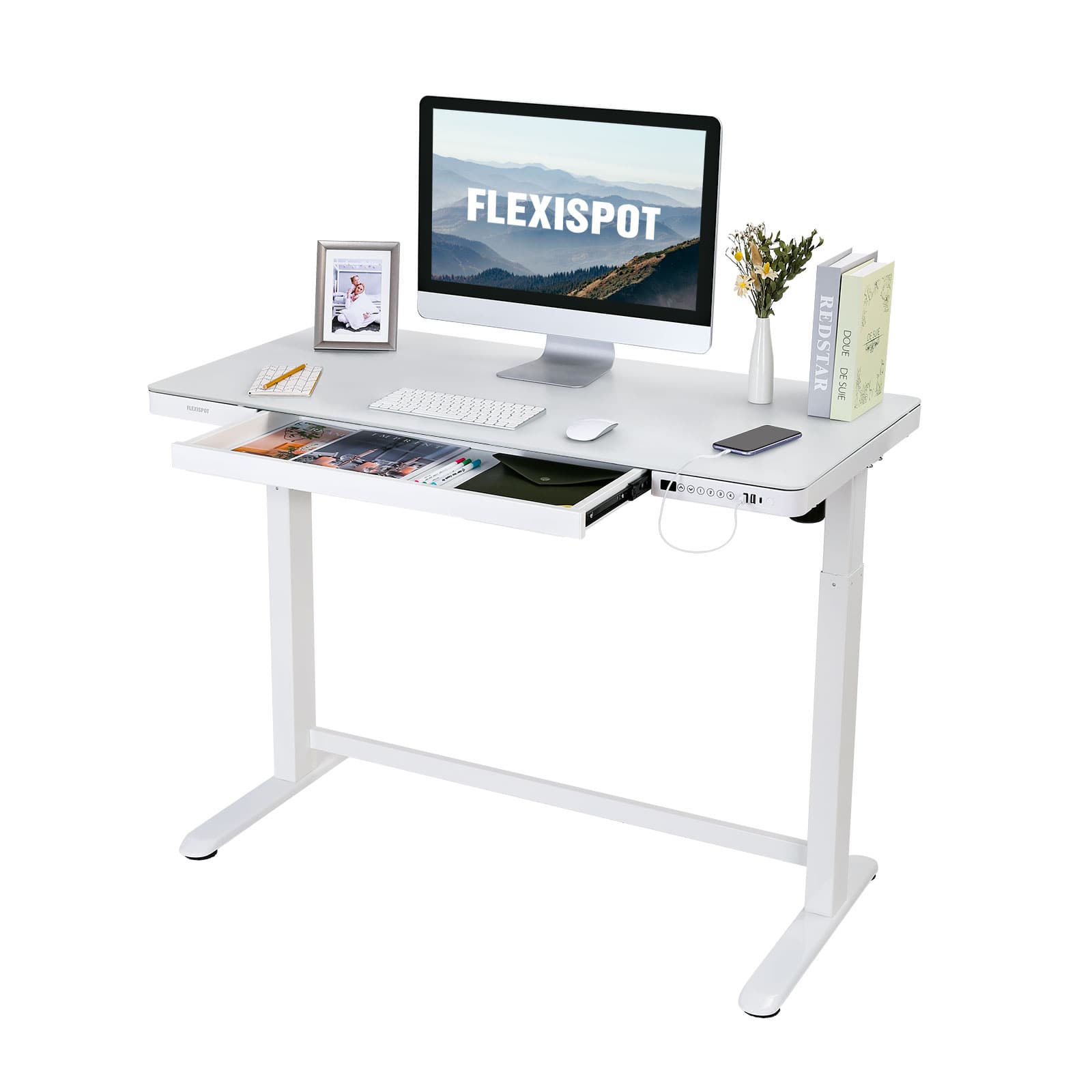 FlexiSpot - EW8 Electric 48"W Electric Height-Adjustable Standing Desk - White