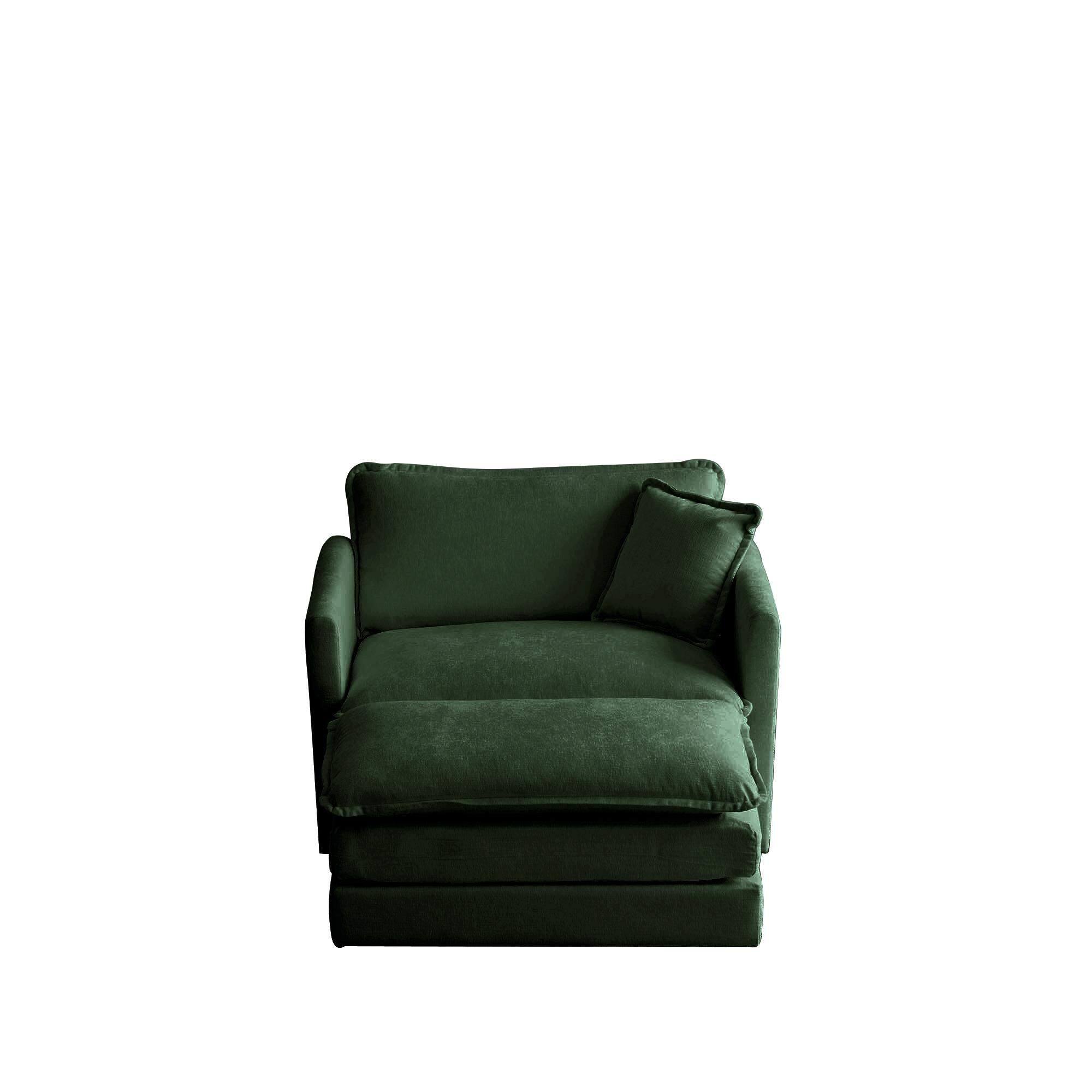 Angle. LOVMOR - Modern Accent Chair with Ottoman Living Room Club Chair Chenille Upholstered Armchair Reading Chair for Bedroom Green - Green.