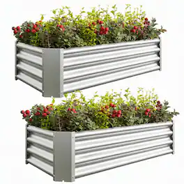 RYHNUYNE - Metal Rectangular Raised Garden Bed 2 Pack, 4x2x1 ft Galvanized Planter Box for Vegetables Flowers Herbs - Silver