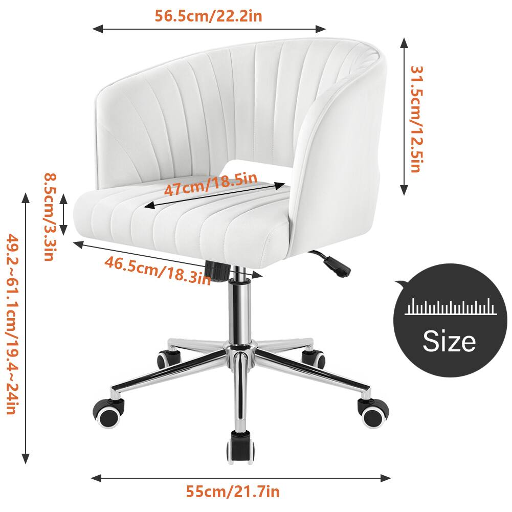 Sure, here is the corrected and grouped text from the image:

- **Width:** 56.5cm / 22.2in
- **Depth:** 49.2~61.1cm / 19.4~24in
- **Height:** 31.5cm / 12.5in
- **Seat Height:** 47cm / 18.5in
- **Seat Depth:** 46.5cm / 18.3in
- **Armrest Height:** 8.5cm / 3.3in
- **Overall Height:** 55cm / 21.7in
- **Size**