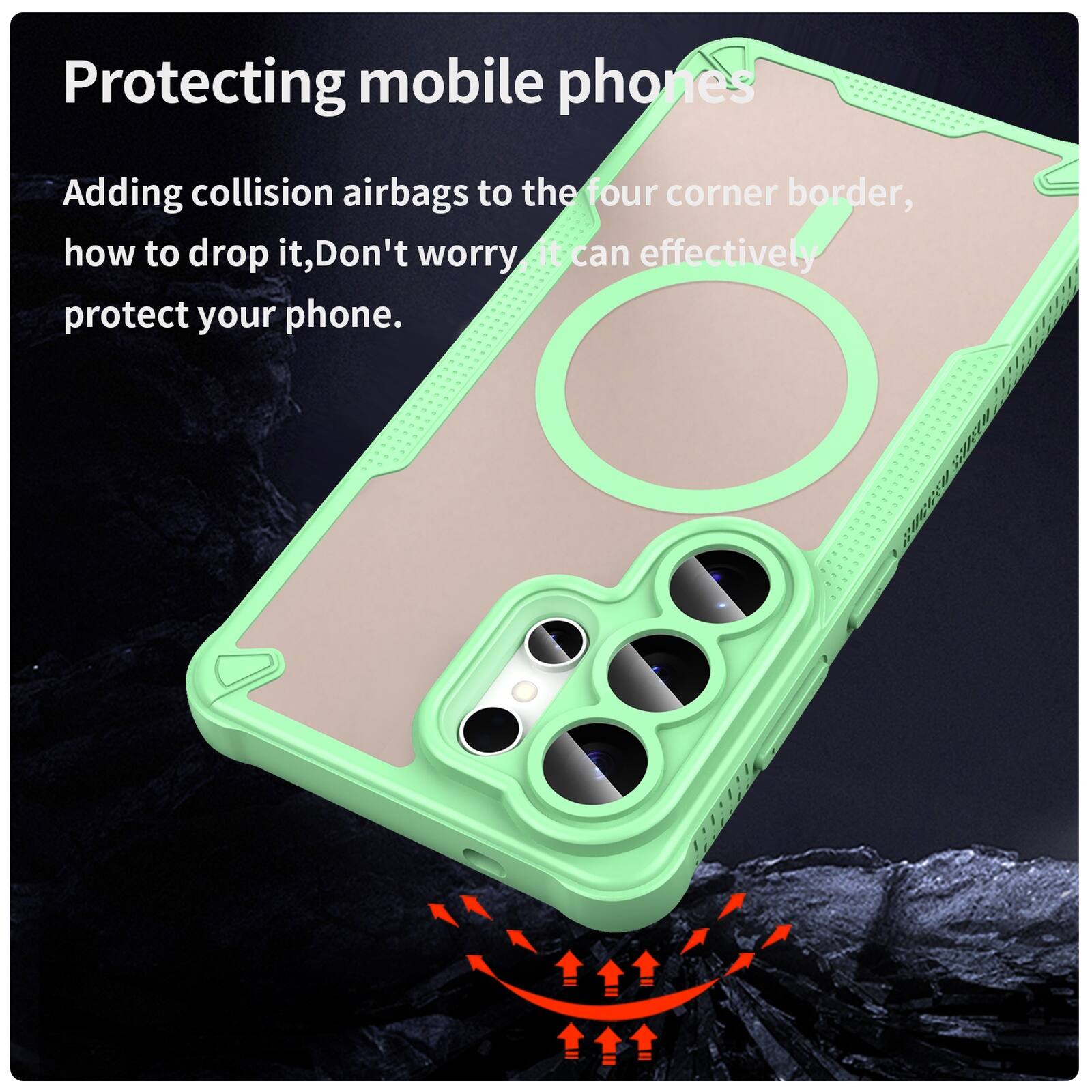 Protecting mobile phones

Adding collision airbags to the four corner border, how to drop it, Don't worry it can effectively protect your phone.