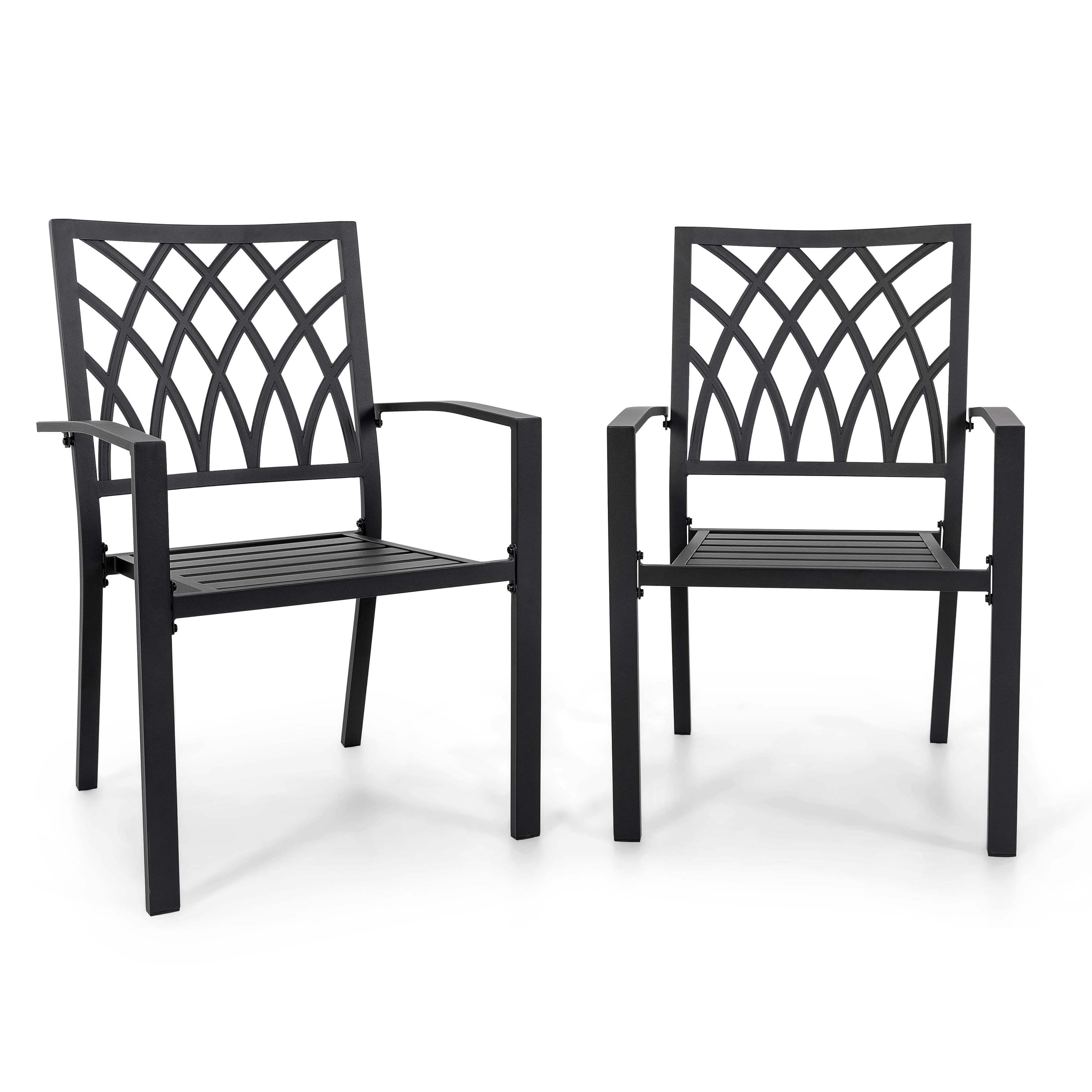 Nuu Garden - Outdoor 2-Piece Patio Chair Set, Powder-coated Iron, Lattice Pattern - Black