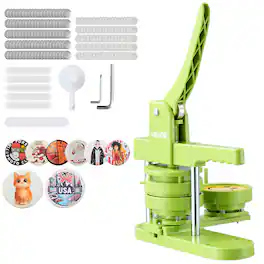 VEVOR - Button Maker Machine, 2.95 in, Plastic Pin Maker with 100pcs Button Parts, Mr. Panda Magic Book, Circle Cutter - Green