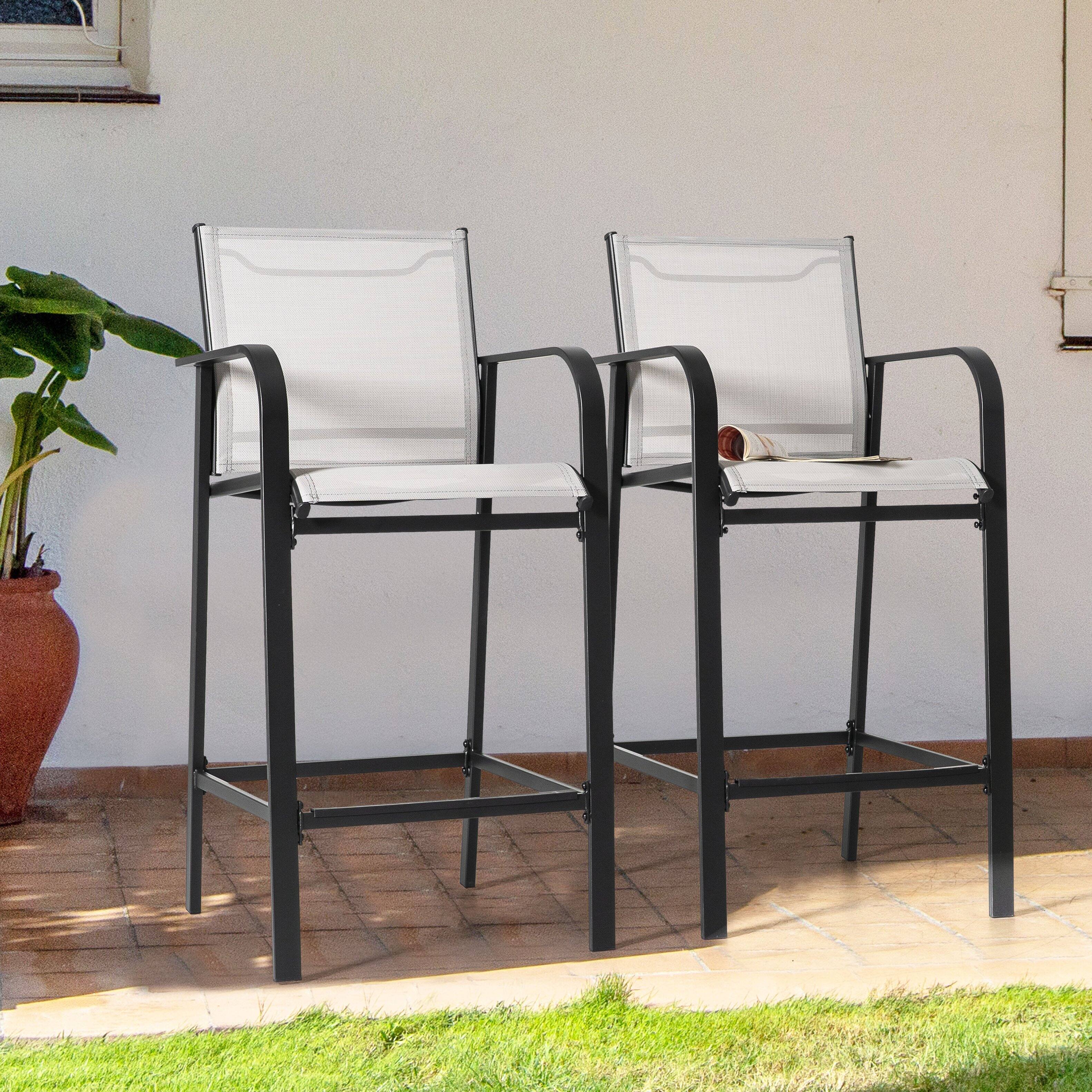 Left. Nuu Garden - Outdoor Textilene High Bar Stools with Powder-Coated Frame, Light Gray - Light Gray.