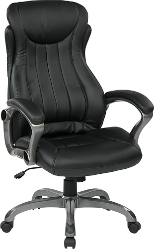 WorkSmart - Executive Manager's Chair with Padded Arms and Coated Nylon Base - Black, Titanium