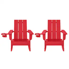 WestinTrends - Ashore Outdoor HDPE Plastic Preschool Toddler Modern Adirondack Rocking Chairs (Set of 2) - Red