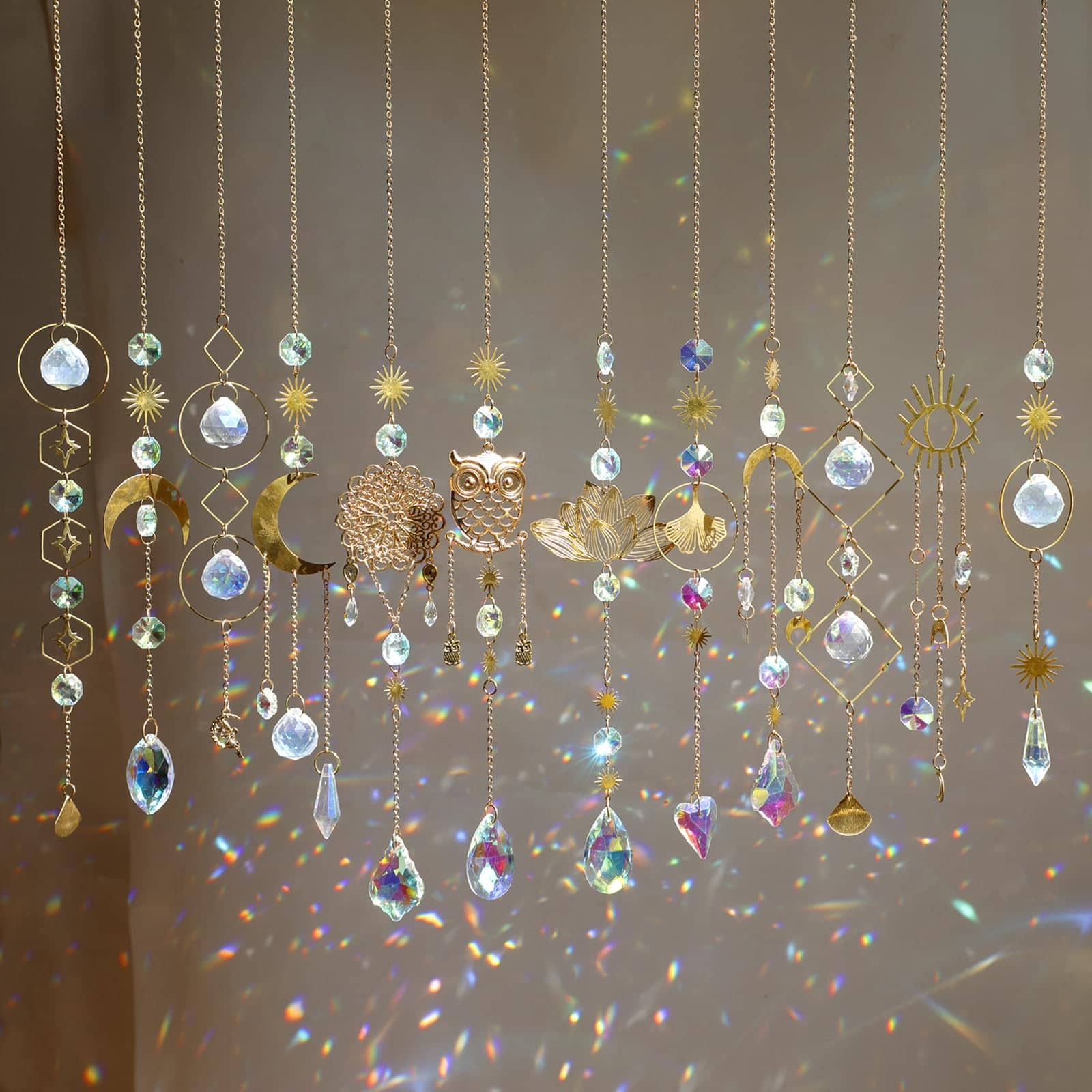 Fabibe - 8 Crystal Suncatchers Colorful For Windows Hanging Sun Catchers Indoor Outdoor Decor Christmas Tree Decorations Gifts - 16PCS