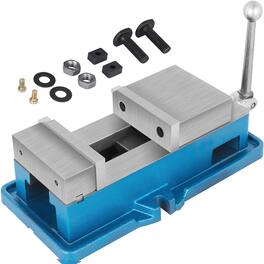 VEVOR - Non Swivel Milling Lockdown Vise 4 Inch Precision Bench Clamp 100mm Width Drill Press Clamp 4 Inch Jaw Opening - Silver