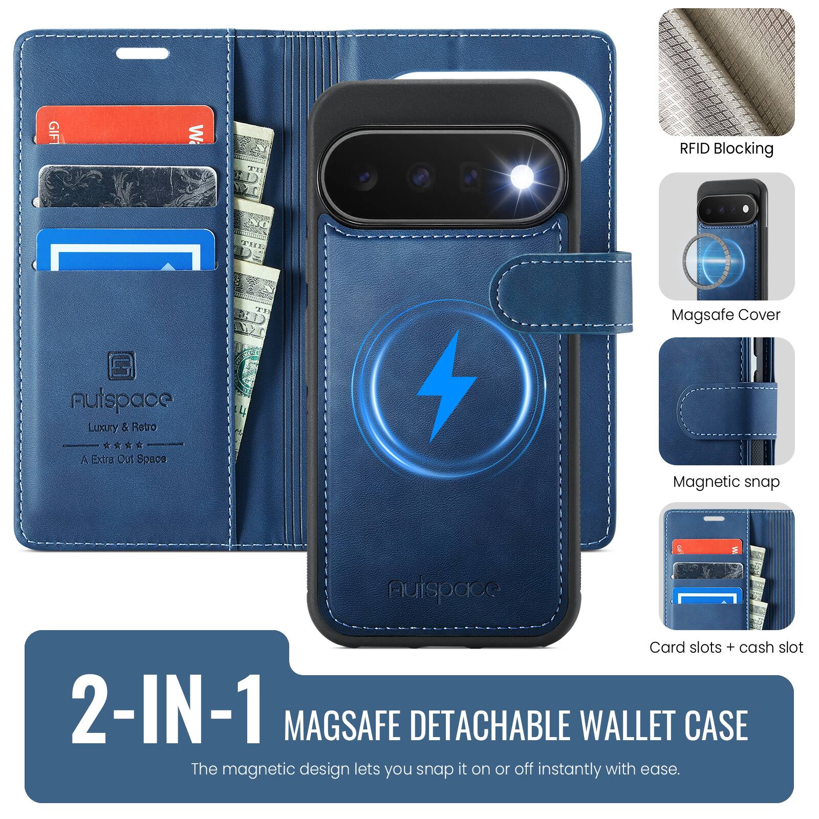 Dteck 2 in 1 Magnetic Leather Wallet Phone Case for Google Pixel 11 Pro ...