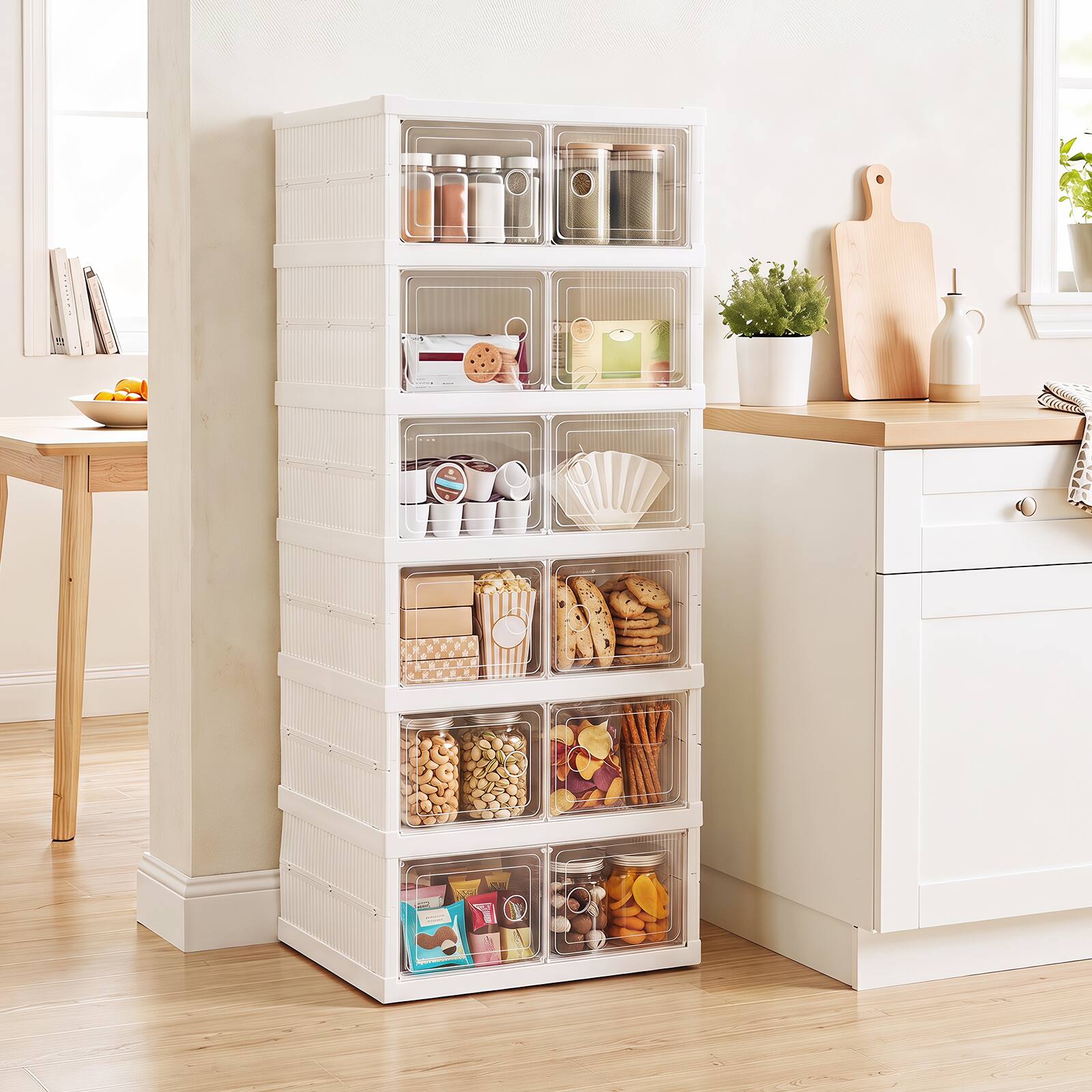 Alt View 4. Costway - Costway 6-Tier Folding Plastic Sneaker Storage Boxes with Clear Doors 12 Pairs for Entryway - White & Transparent.
