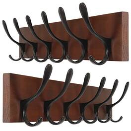 Hirose Alice - Coat Rack Wall Mount - Wooden Hook Hanger With 6 Hooks For Hanging Coats Hats Clothing Scarfs - Brown(6 Hooks)-1